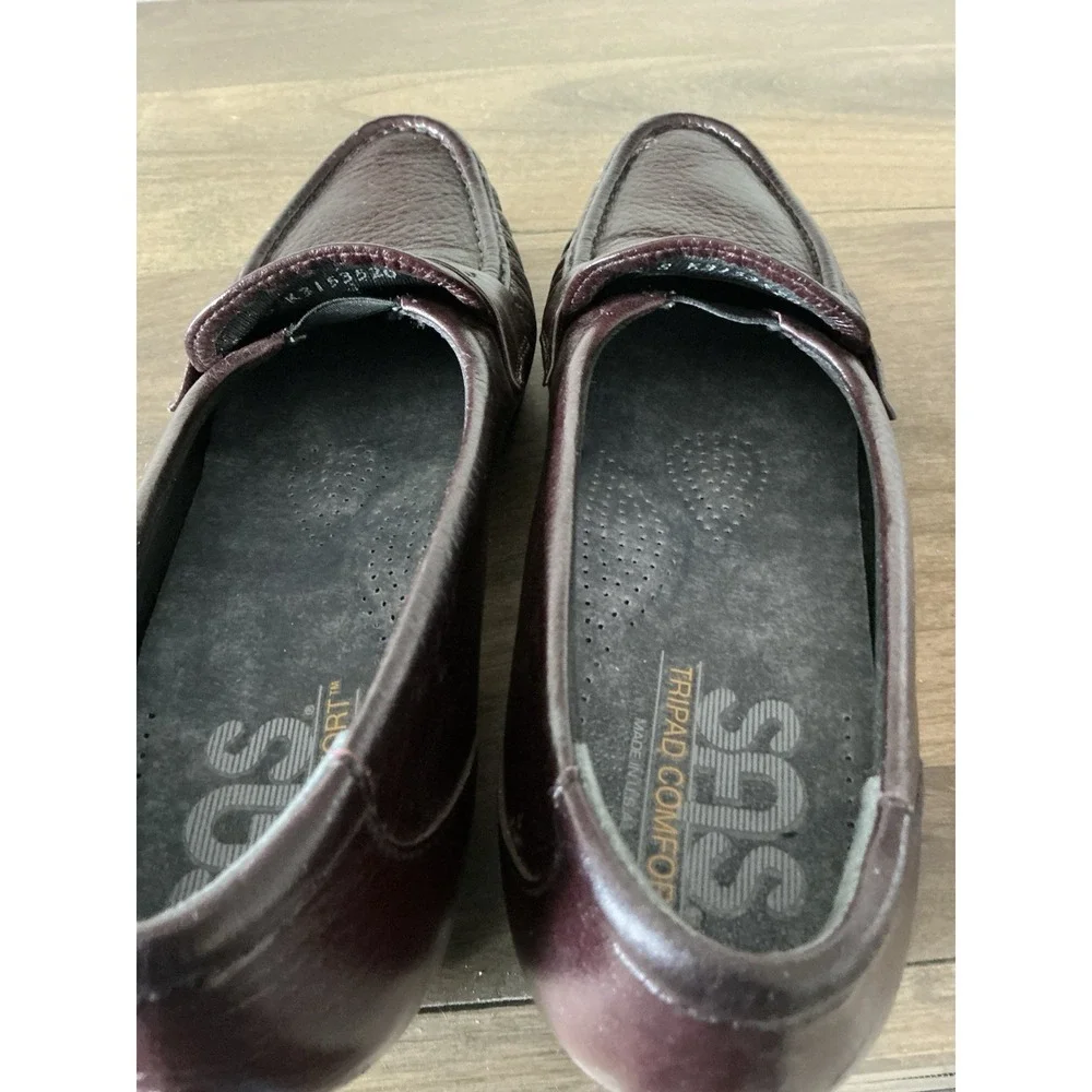 SAS Shoes Womens Easier Low Wedge Slip On Loafers Brown Leather Casual‎ 8.5 Slim